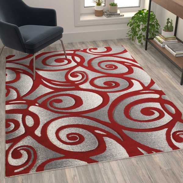 Flash Furniture Red 5 x 5 Sculpted High-Low Pile Area Rug ACD-RG241-57-RD-GG